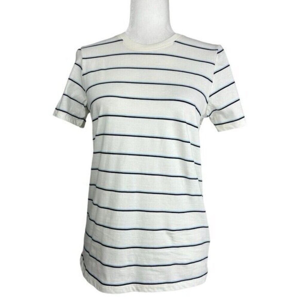 Everlane Women's‎ Organic Cotton Striped Crew T-Shirt White Blue Black Med NWT